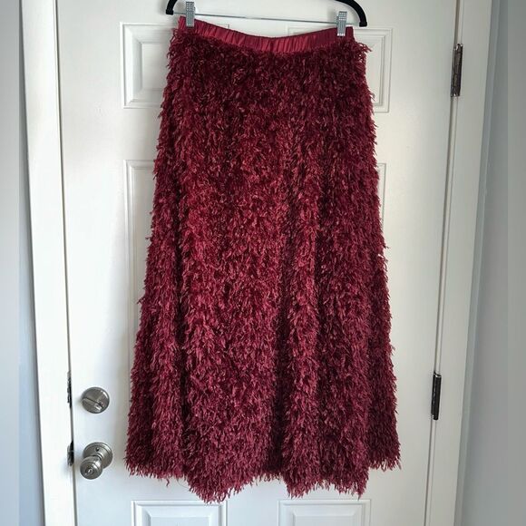 Anthropologie Chantal Feathered Maxi Skirt $160 Wine burgundy size s small - Picture 6 of 6